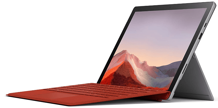 picture of surface Pro with red keyboard