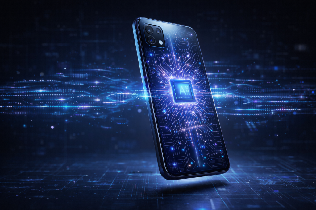 futuristic Android phone with AI chip